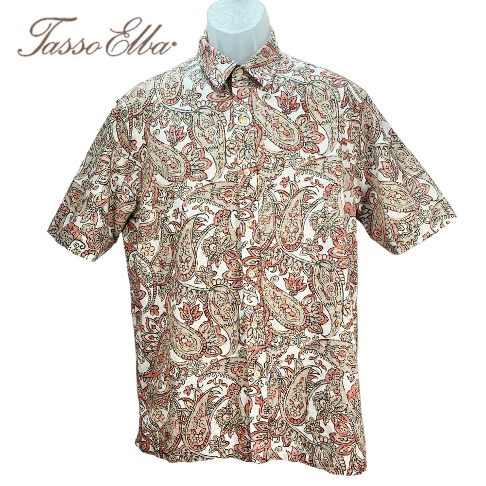 Tasso Elba Island Men’s Medium Paisley Print Short Sleeve Buttons Up Shirt - Picture 1 of 8